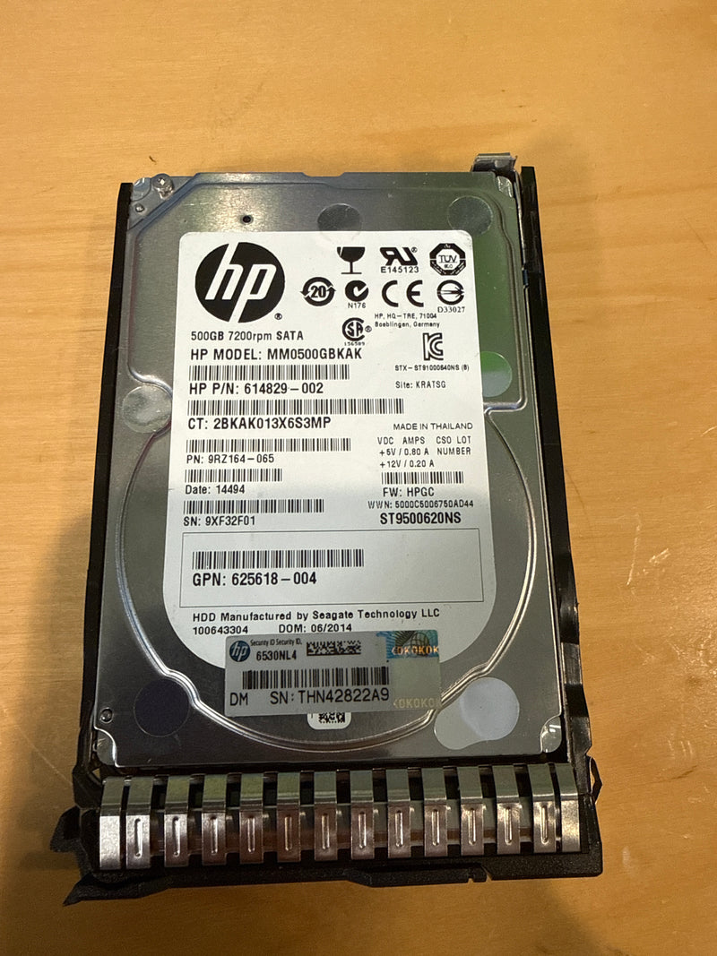 HP 500GB 7200RPM 2.5 inch SFF SATA HDD in HP Server Tray (614829-002) - Tested