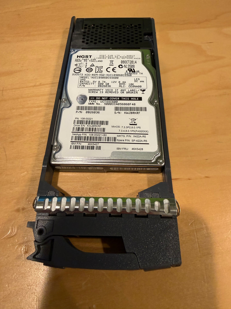 NetApp X422A-R5 600GB 10K SAS 2.5 inch HDD in NetApp Tray (108-00221) - Tested