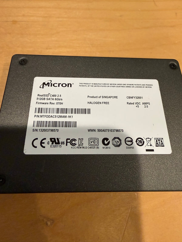 Micron RealSSD C400 512GB SATA SSD - Used Working Pull - MTFDDAC512MAM-1K1