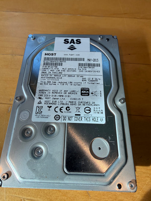IBM/Hitachi/HGST Ultra Star 6 TB SAS 12G 7200RPM 3.5" Hard Drive - Used HUS726060AL4210 0F22790
