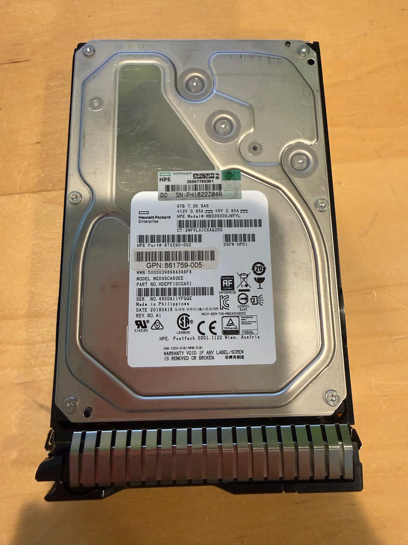 HPE 6TB SAS 12G 7.2K 3.5 inch LFF Midline HDD with Smart Carrier (861754-B21)