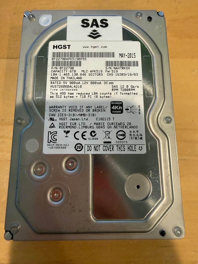 HGST Ultrastar He6 6TB SAS 7.2K 3.5 inch LFF Enterprise HDD (HUS726060ALS640) - Helium-Sealed
